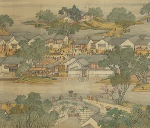 Langs elven under Qingming-festivalen, Qing-hoffets versjon, håndrull, 1736